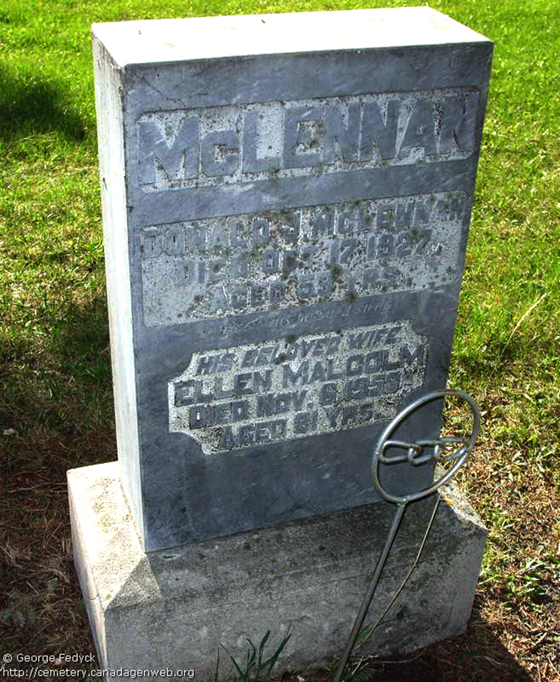 Photo of headstones/Donald J McLennan d1927 hdstn Gladstone cem Manitoba